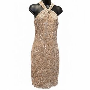 NWT Grace Karin Women’s Sequined Velvet Halter Mini Dress Gold Size S